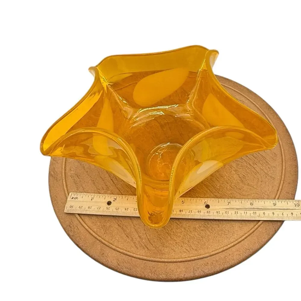 Vintage Murano Yellow & White Art Glass Dish or Bowl 5” Tall‎ x 8” Wide READ
